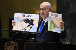 Pidato di PBB, Netanyahu Pegang Peta Tepi Barat dan Gaza Dicaplok Israel