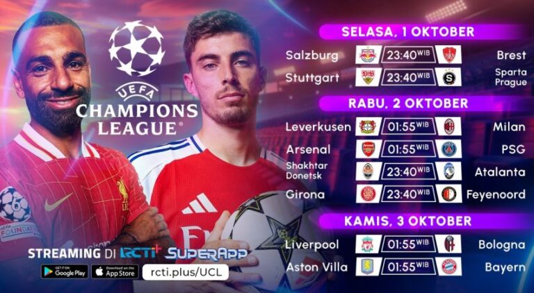 Arsenal Jamu PSG, Berikut Jadwal Live Streaming UCL Matchday ke-2 di RCTI+ SuperApp