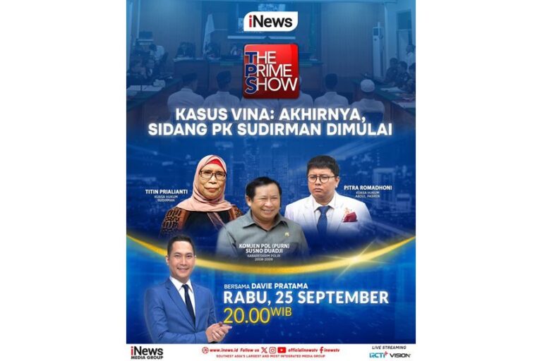 Jangan Lewatkan Malam Ini Kasus Vina: Akhirnya, Sidang PK Sudirman Dimulai di The Prime Show Bersama Davie Pratama, Hanya di iNews