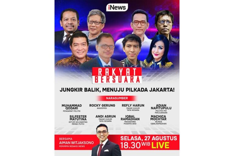 Jangan Lewatkan Malam Ini Rakyat Bersuara JUNGKIR BALIK, MENUJU PILKADA JAKARTA! Bersama Aiman Witjaksono, Refly Harun, Rocky Gerung, dan Narasumber Kredibel Lainnya, Live Hanya di iNews